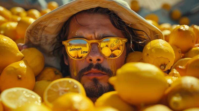 Attorney wearing hat and yellow sunglasses with lemons