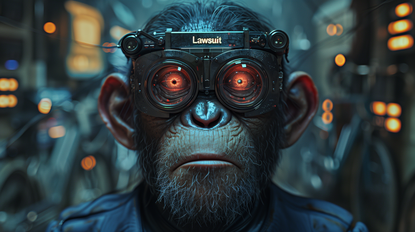 Chimpanzee wearing futuristic goggles