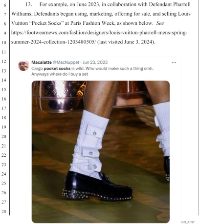 Tweet showcasing Louis Vuitton's cargo pocket socks