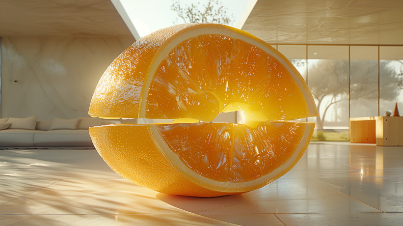 Interior of a luxury mansion depicted with a lemon slice design, symbolizing openness and hidden issues.