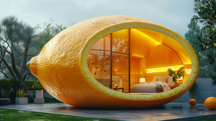 Open architectural lemon slice design revealing an elegant interior.