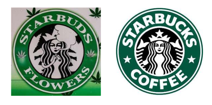 Starbuds and Starbucks logo comparison showing similarities