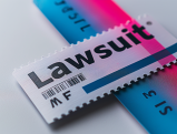 Close-up of a ticket stub with "Lawsuit" printed on it