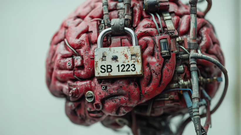  Close-up of SB 1223 padlock on mechanical brain