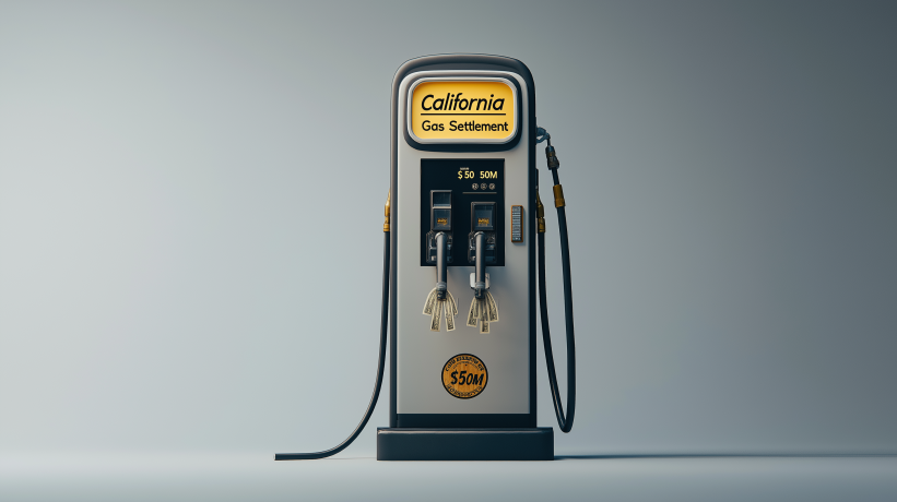 Modern gas pump with California Gas Settlement display