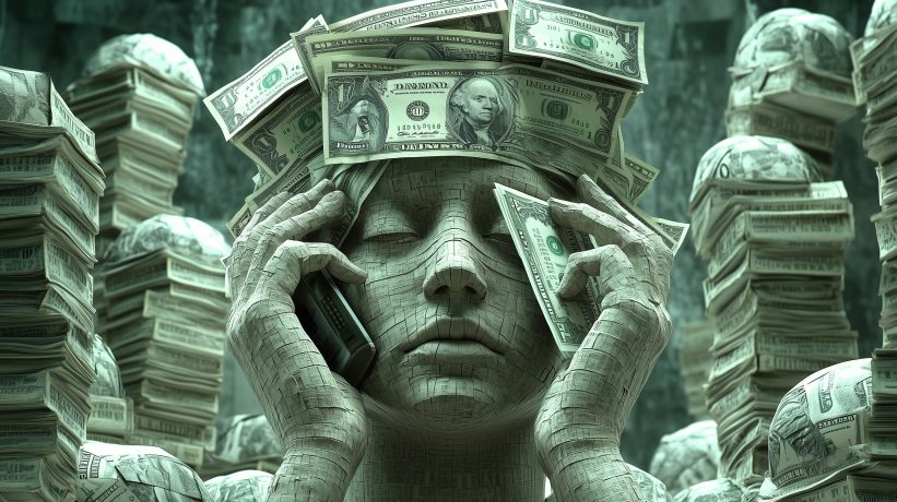 Woman covering ears surrounded by dollar bills representing unwanted robocalls