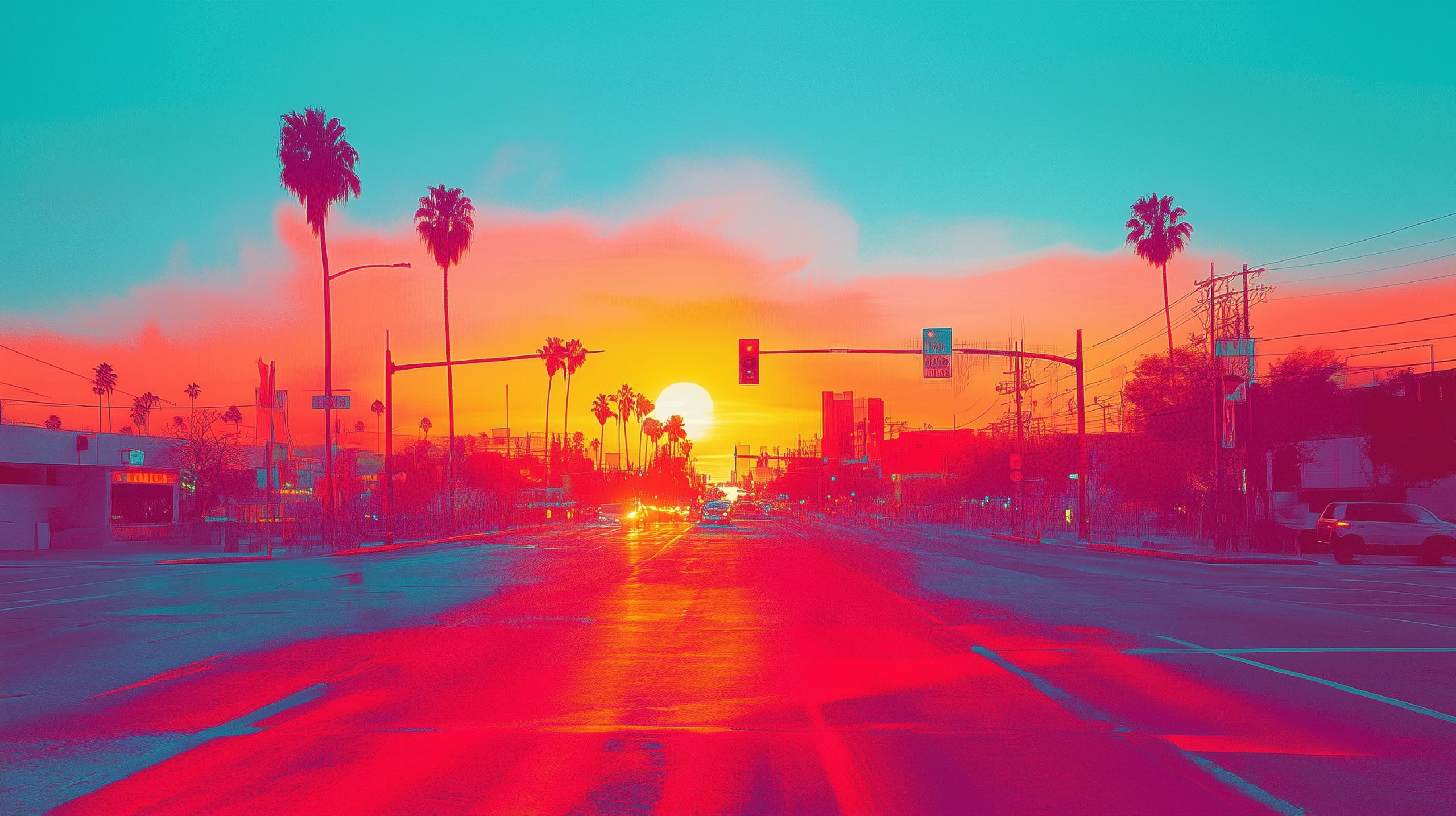 California Street Intersection at Sunset Showcasing Crosswalk Safety Measures