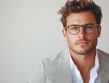 Serious young entrepreneur wearing glasses looking away