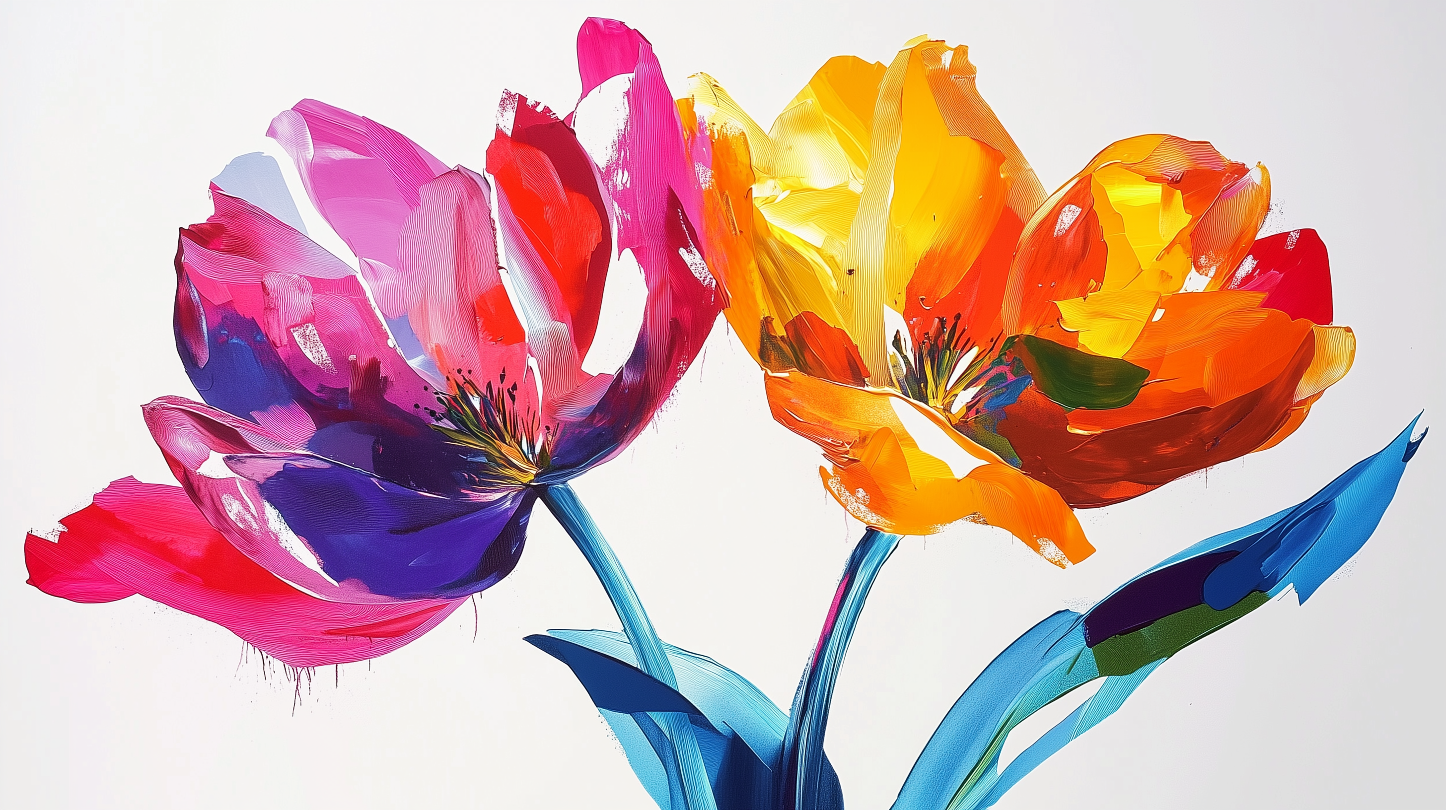 Artistic rendering of colorful tulips in abstract style