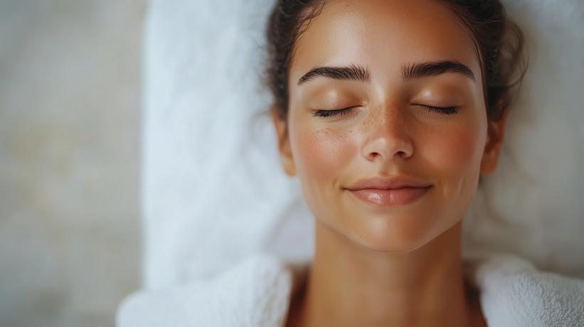 Close up of serene woman with eyes closed