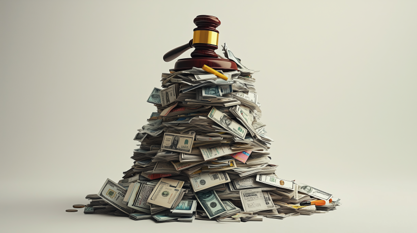 Stack of documents and money representing a high-value injury claim