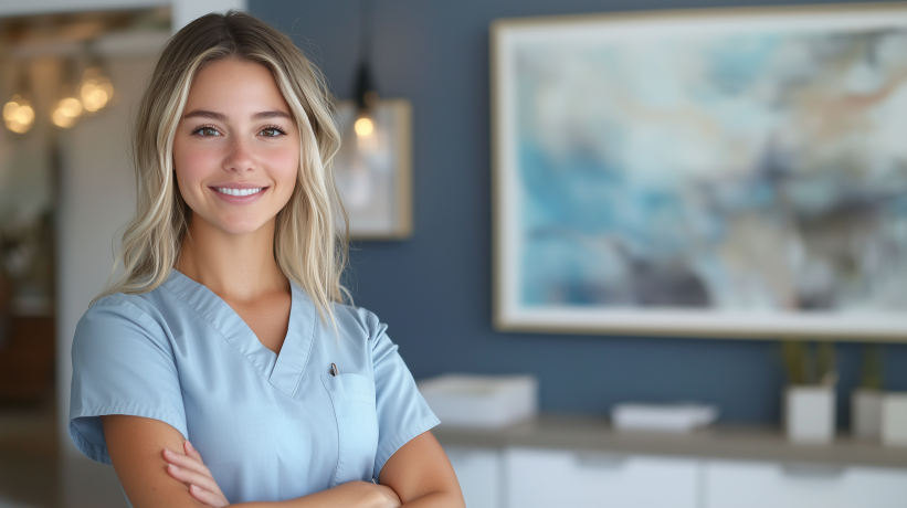 Smiling dentist in dental office